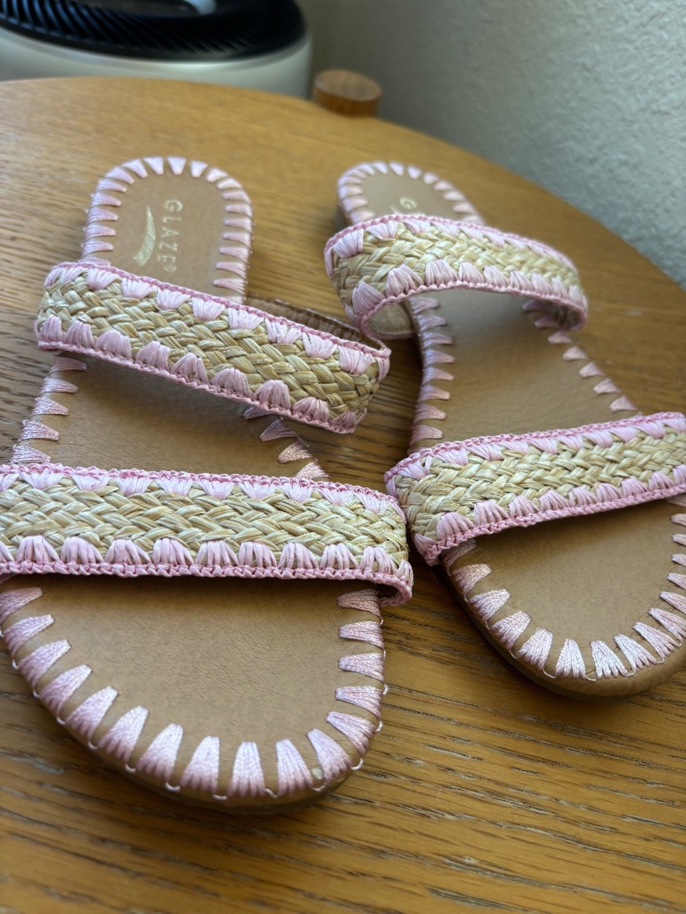 Pink and white jute sandals
